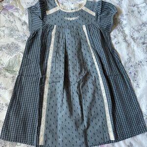 Little Cotton Clothes Blue and White Checkered Dress with Lace Trim size 4/5